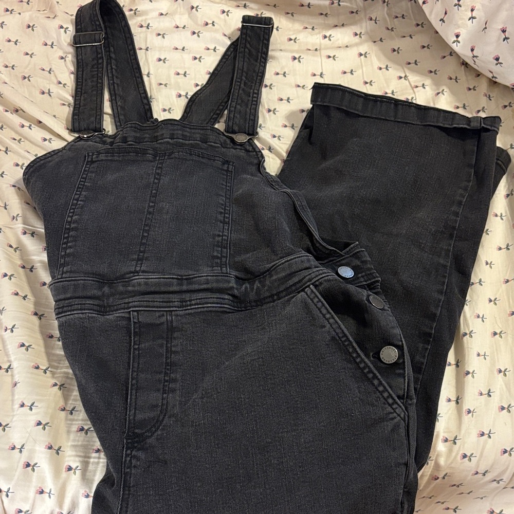 Universal Standard Black Denim Wide Leg Overalls